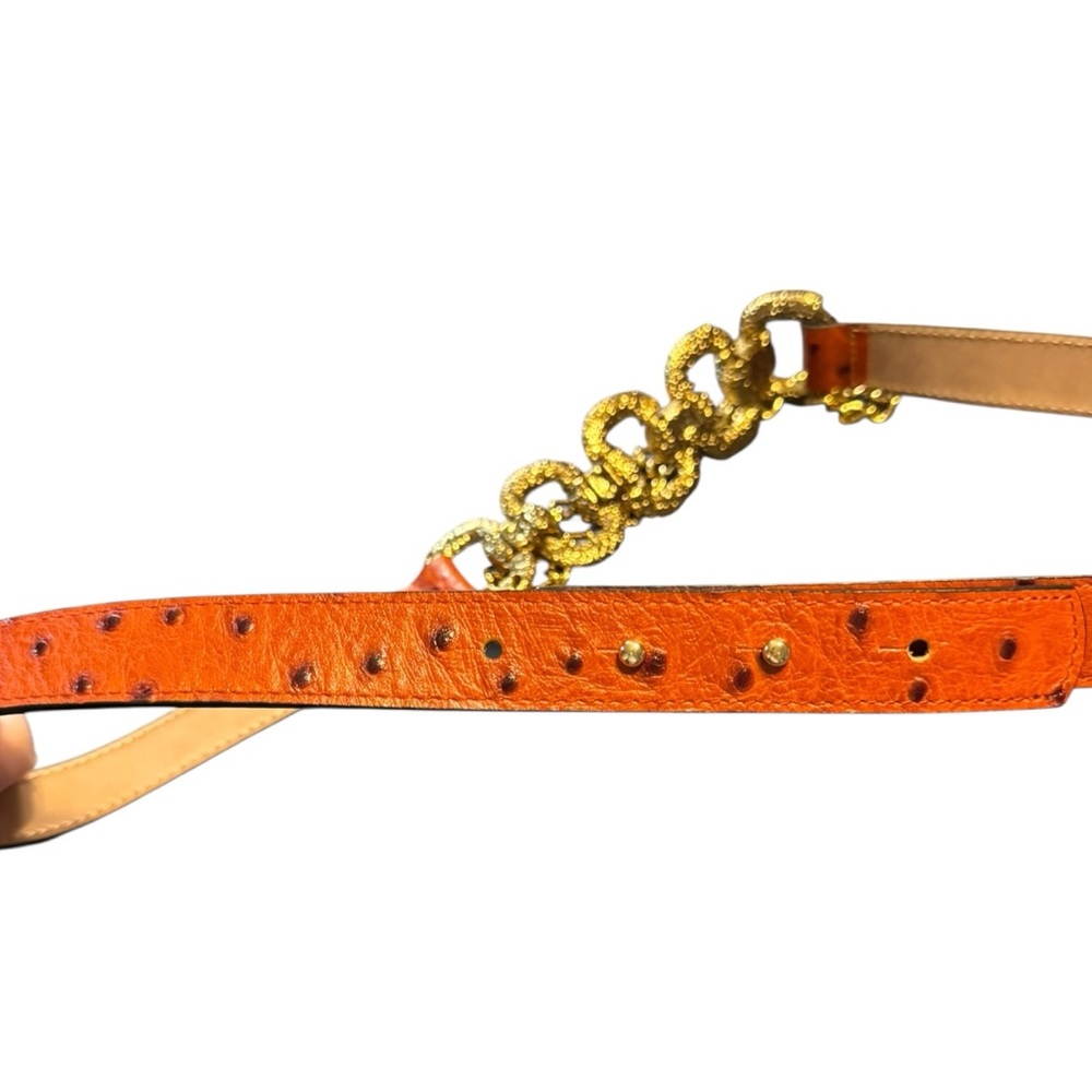 Vtg Doncaster‎ Gold Statement Belt M Ostrich Leather Made in Italy - Picture 5 of 12